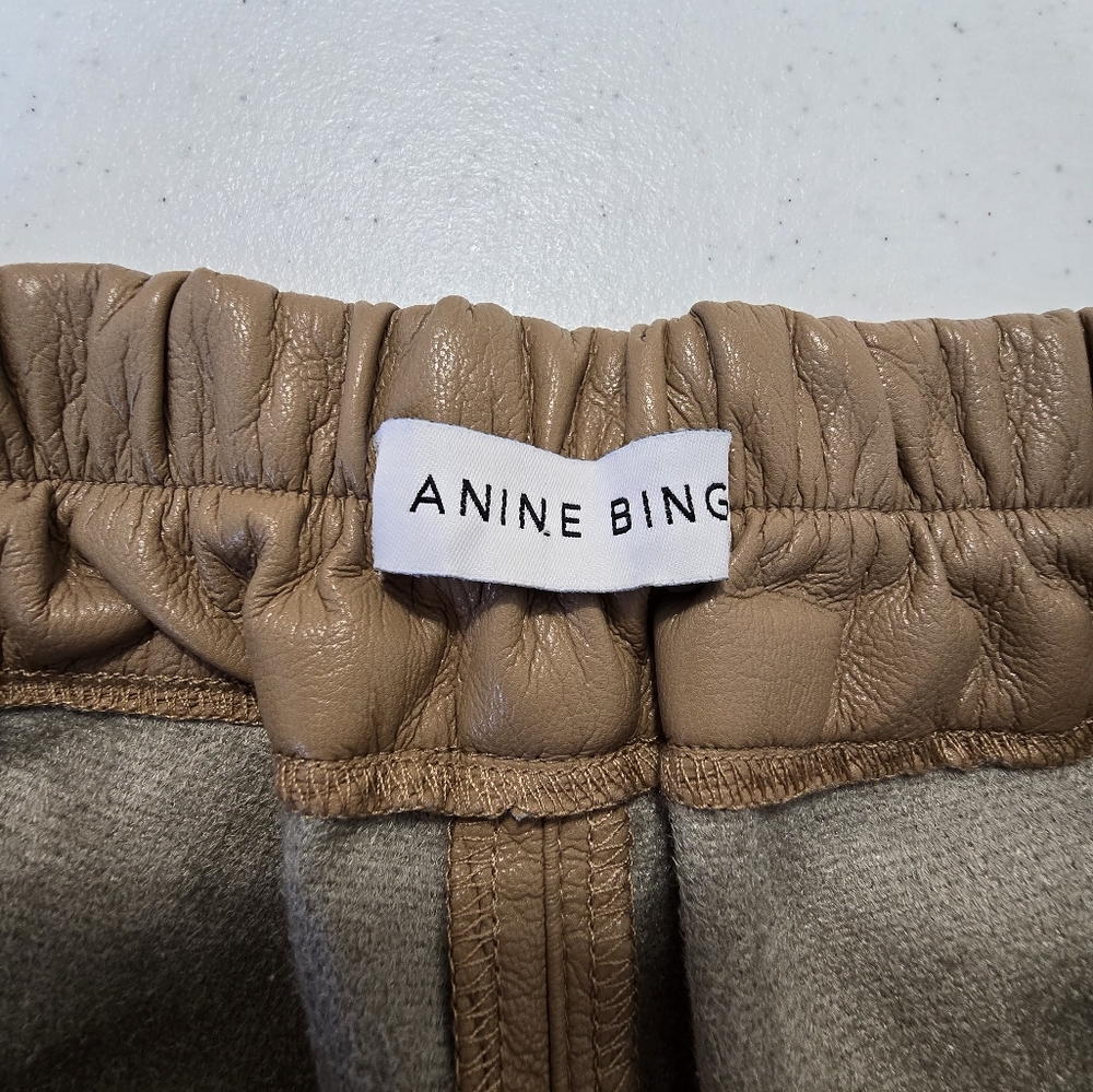 Anine Bing High Waist Shorts in Tan - Picture 9 of 11
